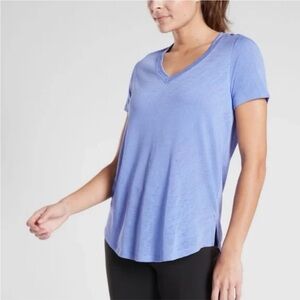 Athleta Light Blue V-Neck Short Sleeve Tee